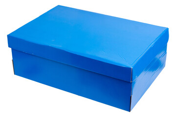 Blue shoe box isolated on white background for storage or packaging.