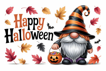 Celebrate Halloween with a whimsical gnome in a festive autumn setting adorned with colorful leaves Generative AI