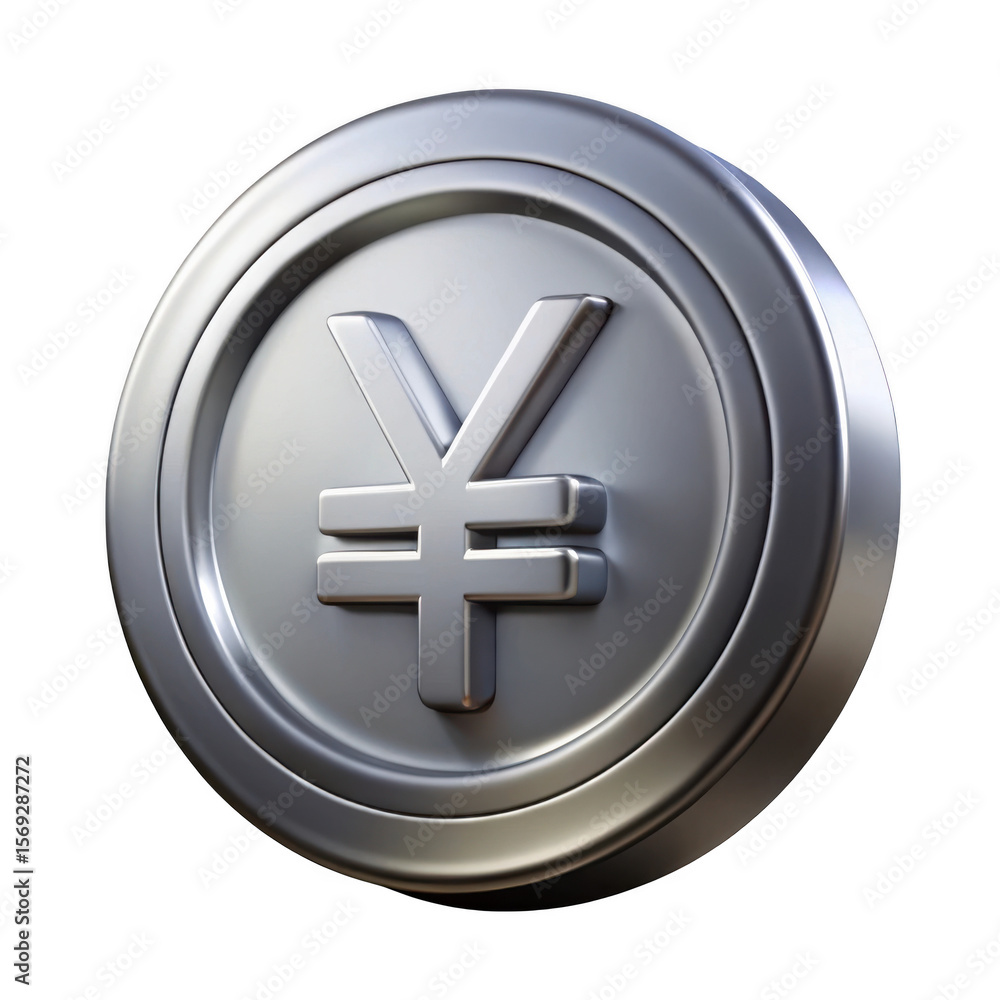 Poster 3d realistic yen coin render isolated on transparent background