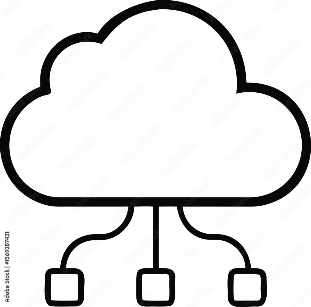 Poster cloud network connection with three data blocks and cables icon
