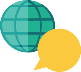 Global communication and connection through digital chat bubbles and a stylized world globe illustration