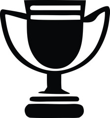 Simple black silhouette of a classic trophy cup with handles and a pedestal representing achievement and victory