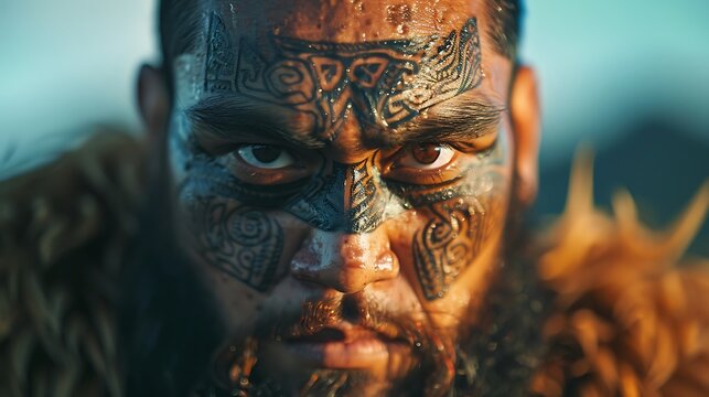 Maori Warrior Moko Face Tattoo Portrait