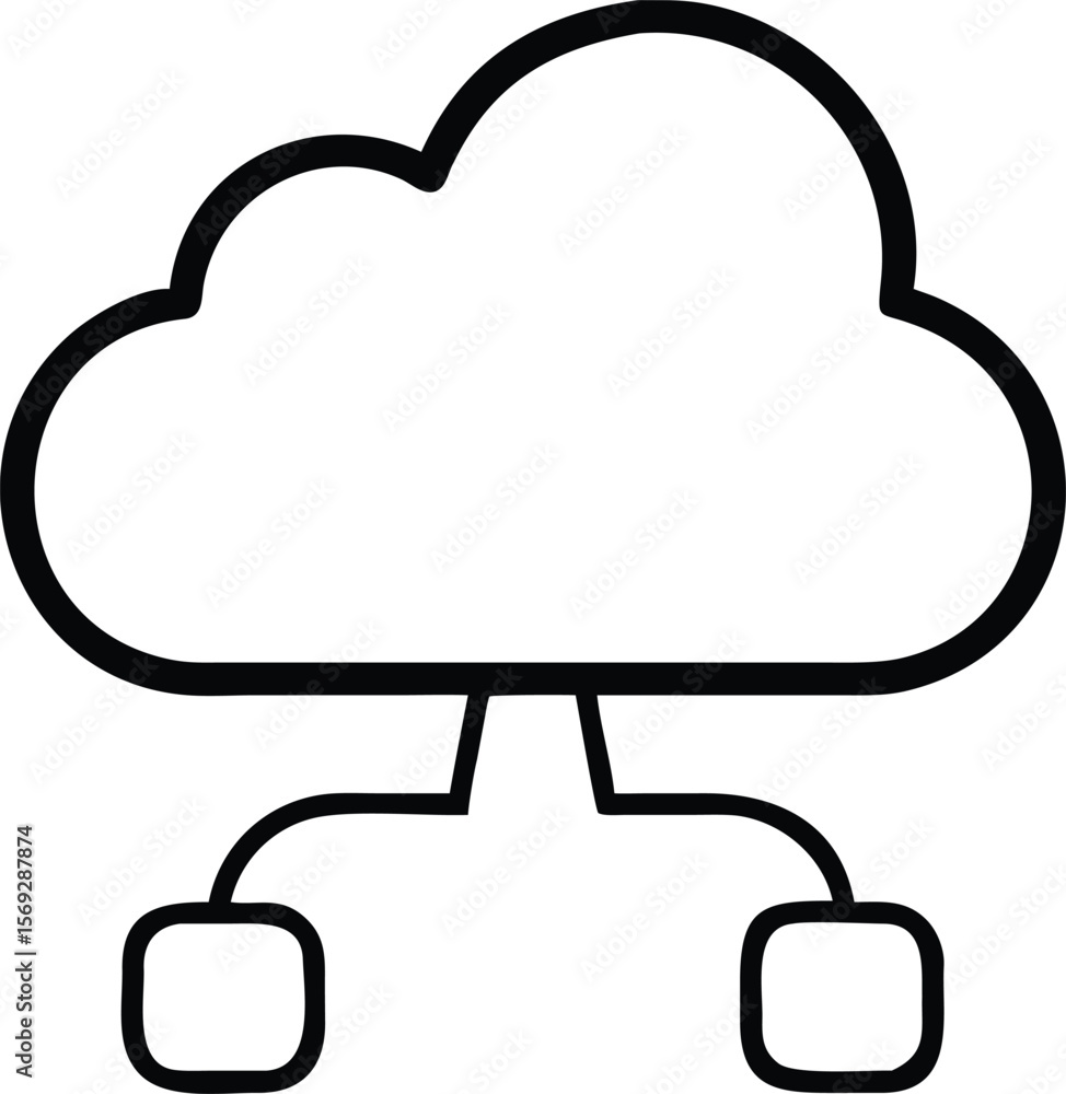 Poster simple outline icon of a cloud connected to two square nodes