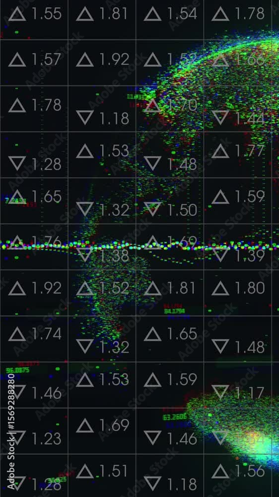Aufkleber animation of financial data processing over globe and dark background