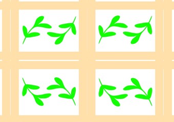 Simple green leaf motifs in a repeating pattern with a cream background grid