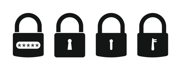 Security Lock Icons Vector — Padlock, Password, Keyhole, Privacy

