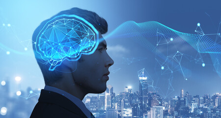 Futuristic concept of human intelligence and digital brain activ