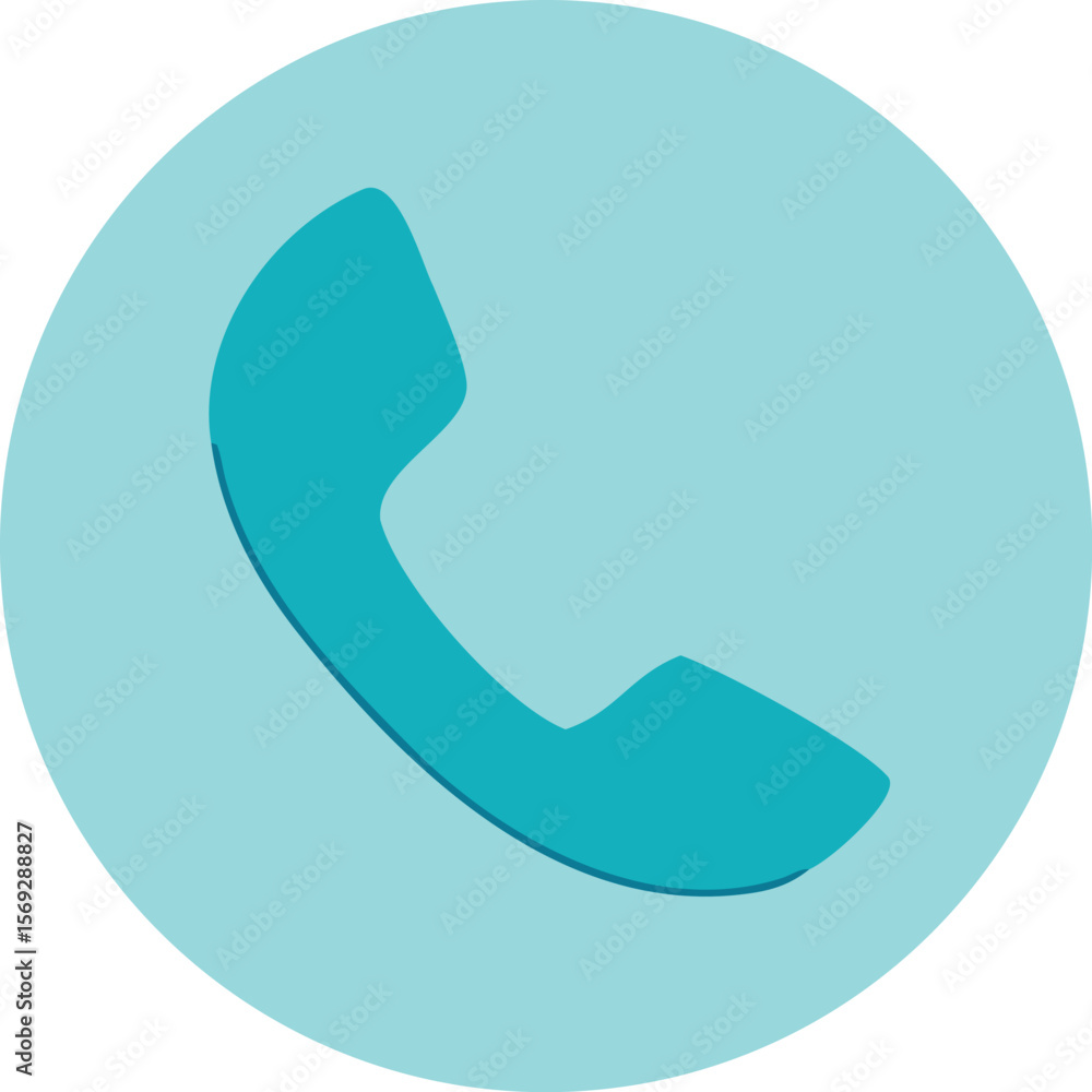 Poster a simple teal telephone handset icon is centrally placed within a light blue circular background wit