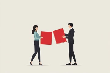 Fototapeta premium Collaborative business interaction office space digital illustration professional environment eye-level view teamwork dynamics