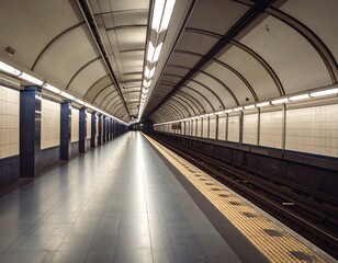 Fototapeta premium Abandoned subway station with soft shadows and no signage