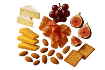 Delicious charcuterie board isolated on a transparent background, gourmet snack