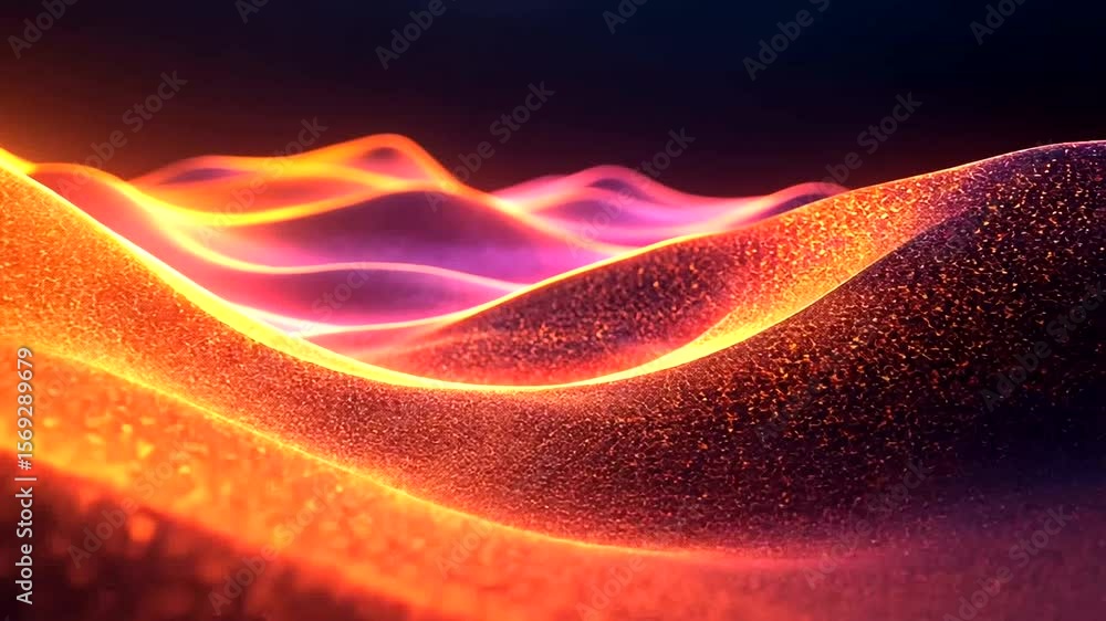 Poster abstract digital landscape with flowing particles and vibrant color gradients animation