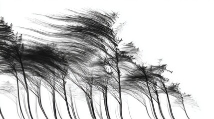 Obraz premium Black and White Digital Art: Abstract Lines of Wind in Trees
