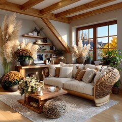 Cozy workspace with soft natural lighting high resolution picture