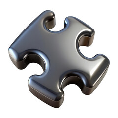 3d realistic metallic puzzle piece isolated on transparent background