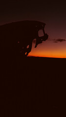 Flugzeugwrack im Sonnenuntergang
Silhouette eines abgestürzten Flugzeugs vor einem dramatischen...
