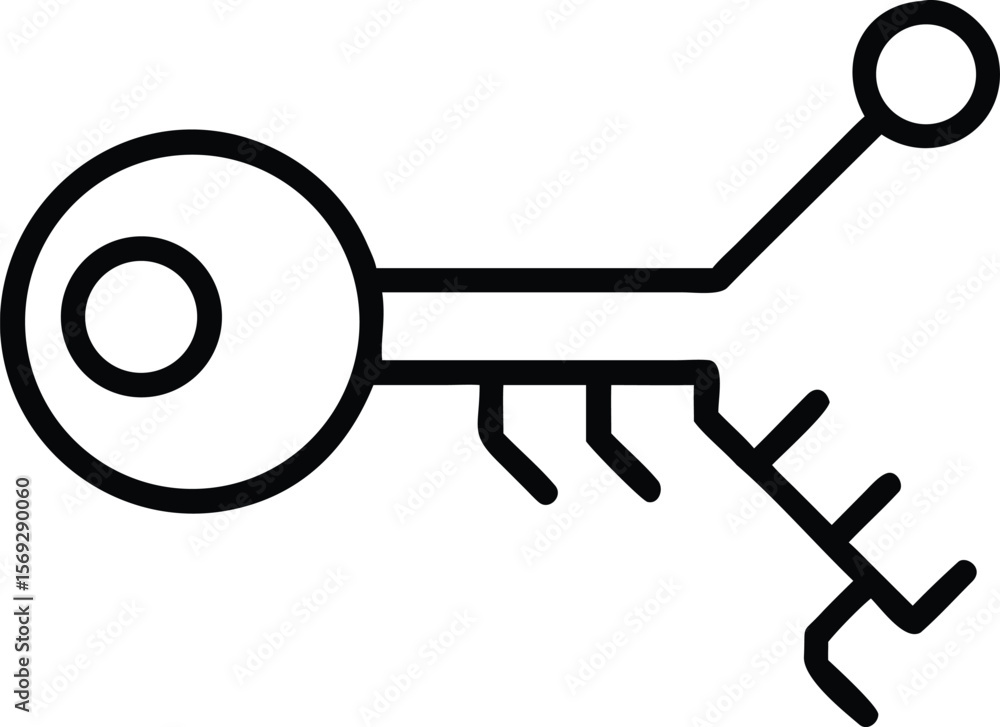 Poster abstract geometric key symbol with circular elements and sharp teeth