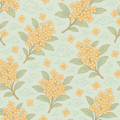 Seamless pattern of yellow flowers with green leaves