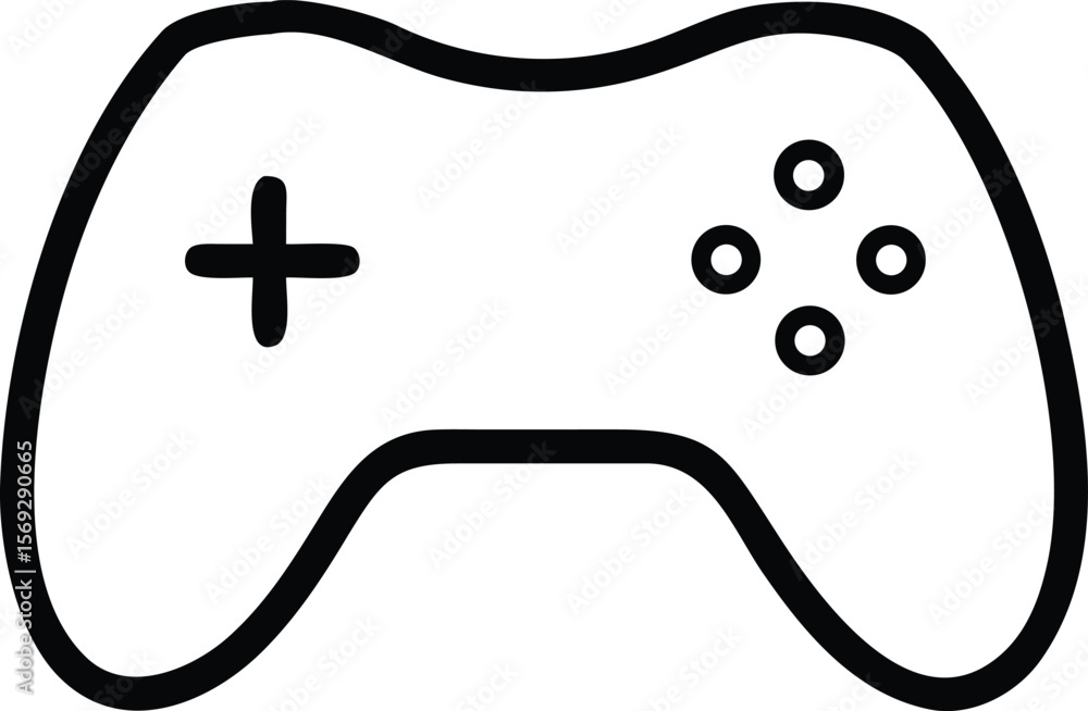 Poster simple black outline of a video game controller on a white background