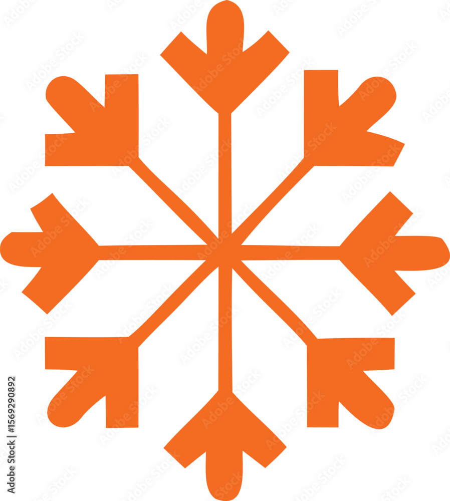 Poster a stylized orange snowflake icon with six pointed arms each featuring a rounded tip and geometric ex