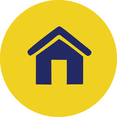 Simple dark blue house icon centered on a bright yellow circular background with a subtle textured pattern