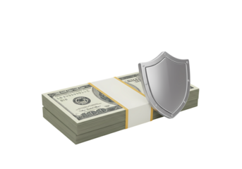 Financial Security A Protective Shield Over a Stack of Cash isolated on transparent baackground