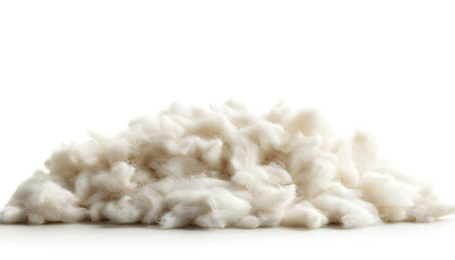 Pile of pristine wool fibers against a white background