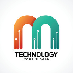 M abstract gradient tech technology logo