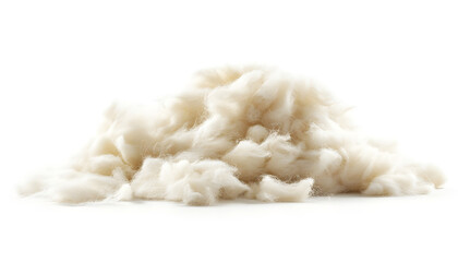 Pile of pristine wool fibers against a white background