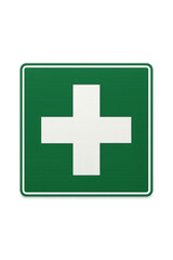 Obraz premium Green first aid sign showing white cross symbol on transparent background