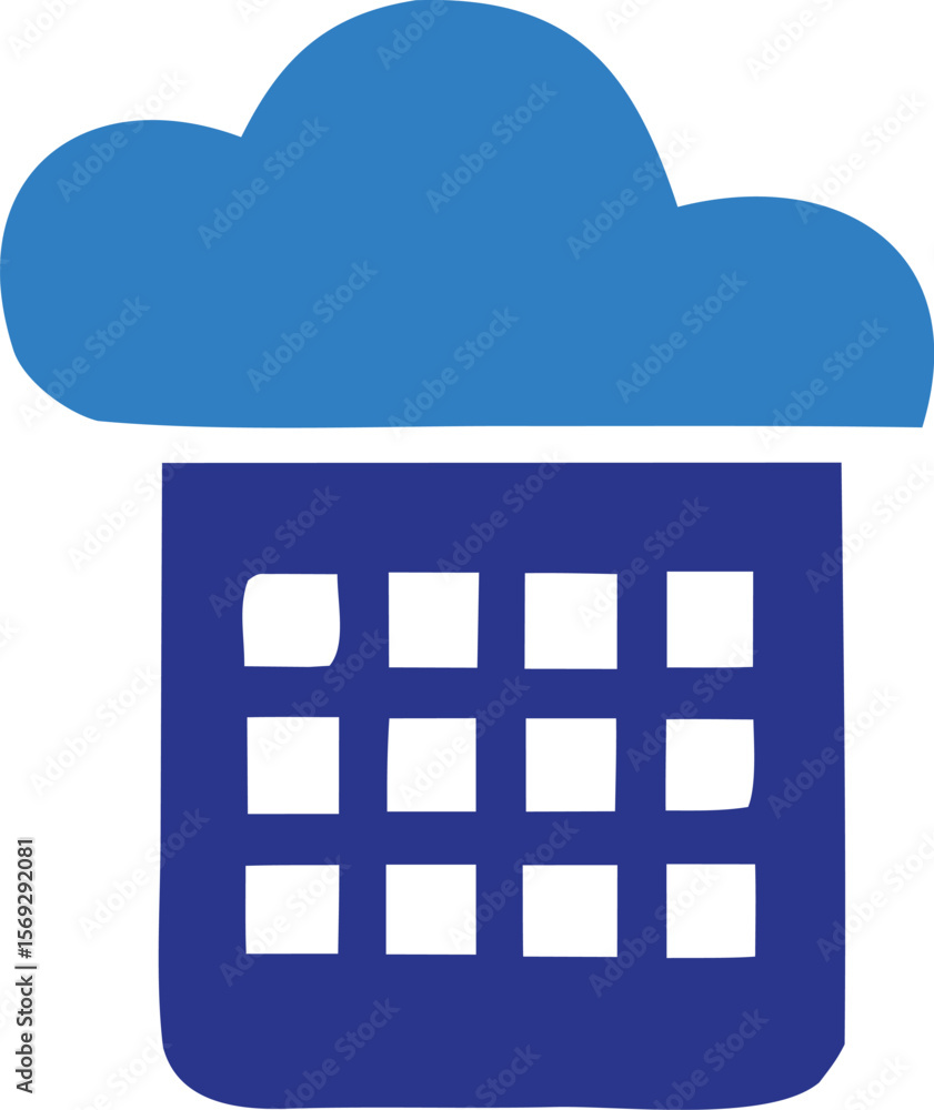 Poster abstract blue cloud icon hovering above a dark blue grid with rounded square cutouts representing da
