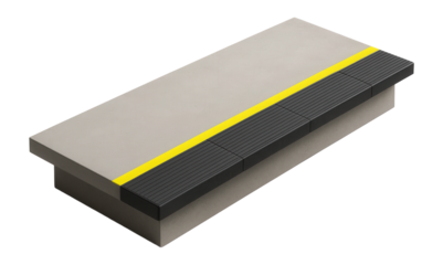 Concrete train platform with yellow safety line and tactile paving