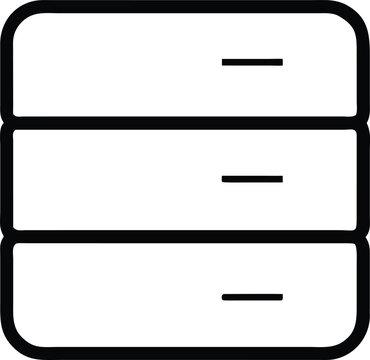 Simple black outline icon of a three drawer filing cabinet on a white background