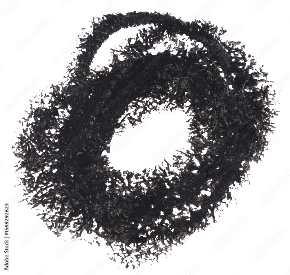 Poster abstract circular stroke of black pencil with uneven, rough edges and stroke texture, isolated backg