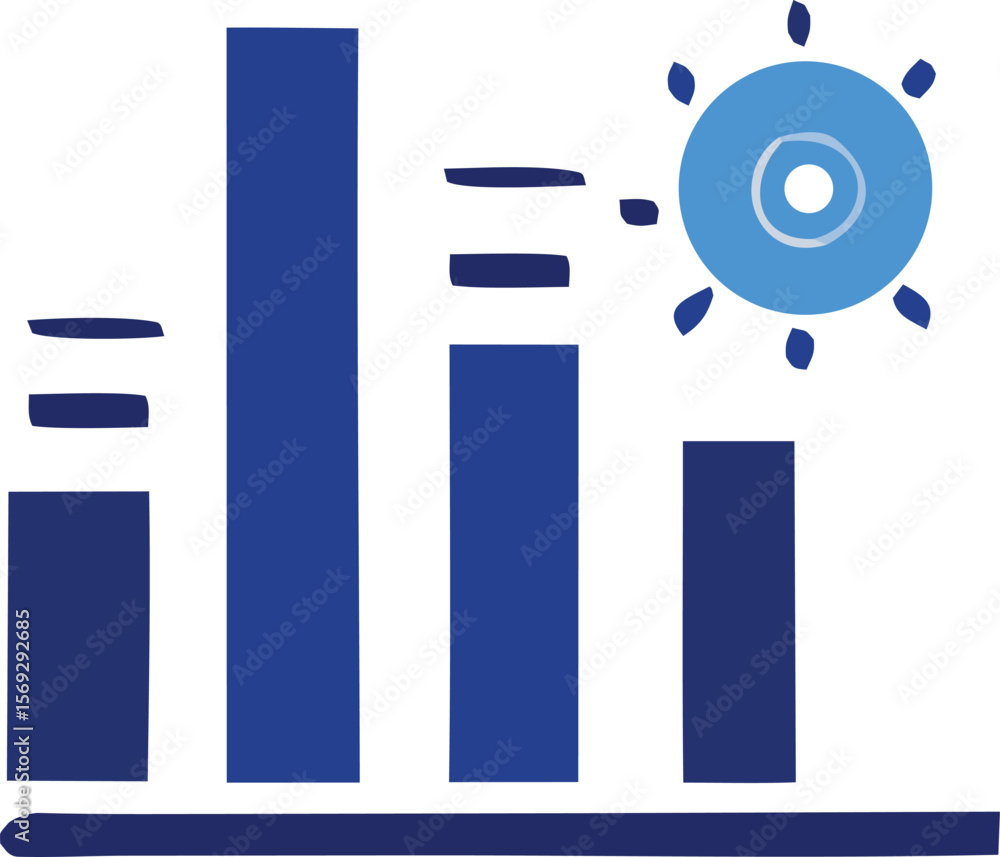 Poster abstract blue bar graph with a circular graphic element representing growth and innovation in a mode