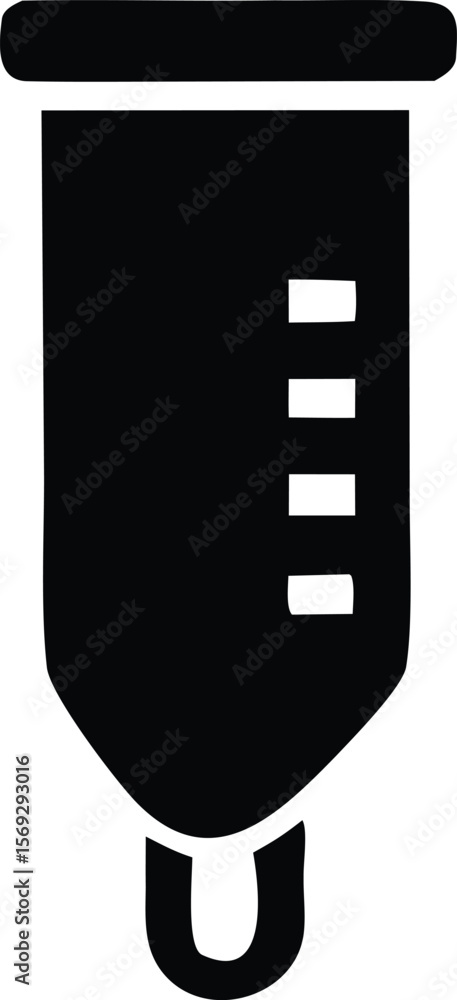Poster simple black silhouette of an intravenous drip bag with measurement markings and a hanging loop