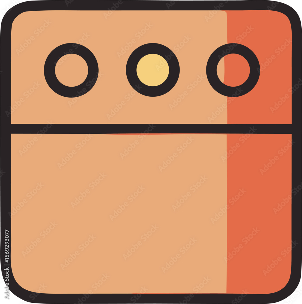 Poster stylized icon representing a digital interface or control panel with three circular buttons and a di