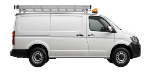 Communication maintenance vehicle with external ladder rack and amber warning lights