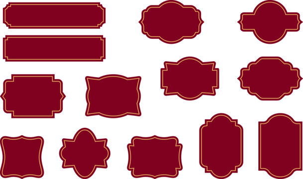 Vintage red labels with gold ornate frame and blank space. Classic design for premium product, food and beverage packaging and branding. Vector illustration collection