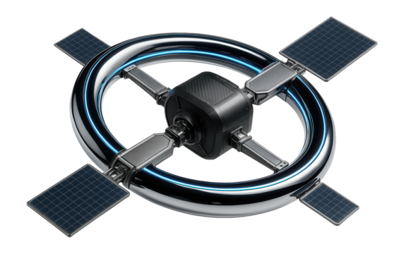 Interstellar satellite with a ring structure and central data relay station