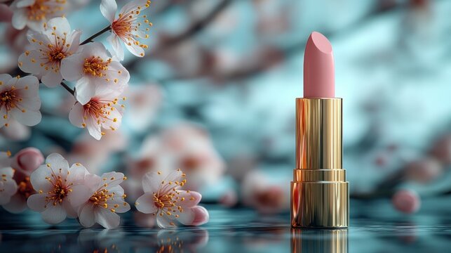Pink lipstick, delicate cherry blossoms - Powered by Adobe