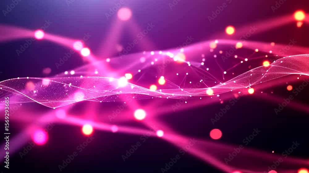 Poster abstract digital plexus network connection moving background in pink and purple