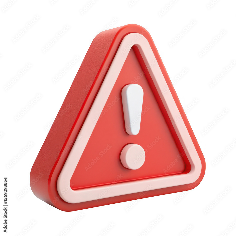 Poster 3d warning sign with exclamation mark isolated on transparent background