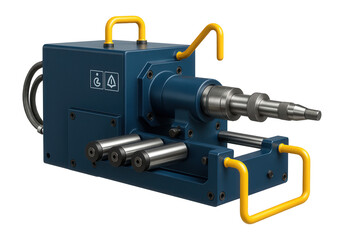 Ring coiling machine with a horizontal feeding system and adjustable mandrel for producing large diameter rings in a metal fabrication workshop