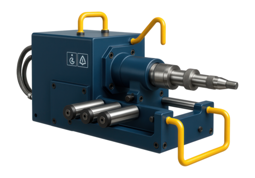Ring coiling machine with a horizontal feeding system and adjustable mandrel for producing large diameter rings in a metal fabrication workshop
