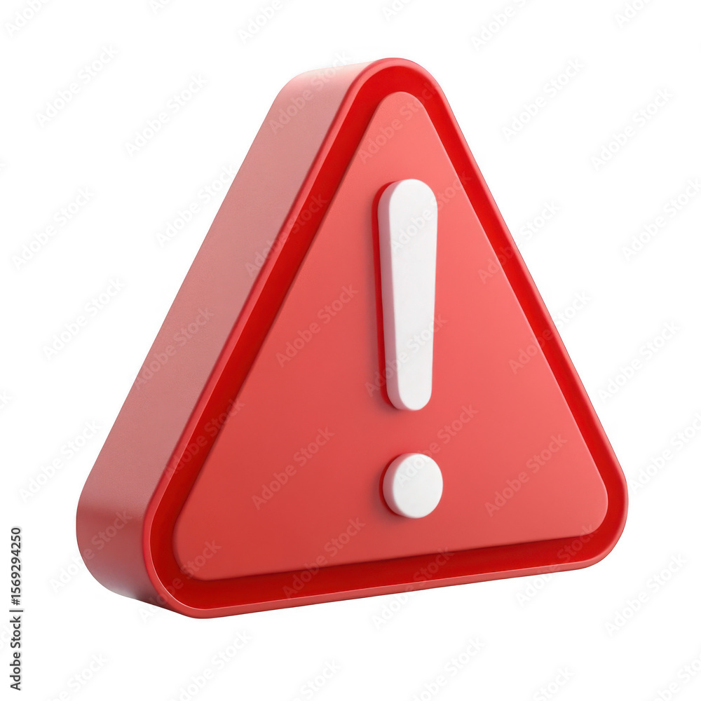 Poster 3d warning sign with exclamation mark isolated on transparent background