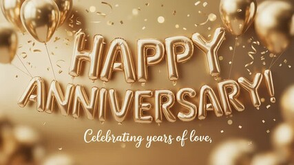 Anniversary Celebration: A festive composition captures the essence of celebration with the phrase "Happy Anniversary" crafted from metallic balloons.