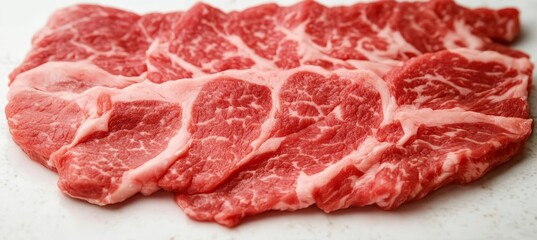 Fototapeta premium Exquisite Marble Meat Pattern Fresh Raw Meat Texture with Intricate Fat Veining and Natural Beauty