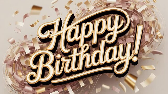 Happy Birthday Wishes: A festive graphic spells out "Happy Birthday!" in elegant, swirling script amidst a shower of confetti. The design captures a sense of celebration and joy.